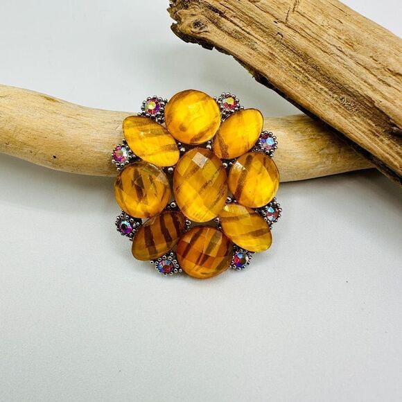 Vintage Flower Beaded Crystal Brooch - Picture 1 of 5